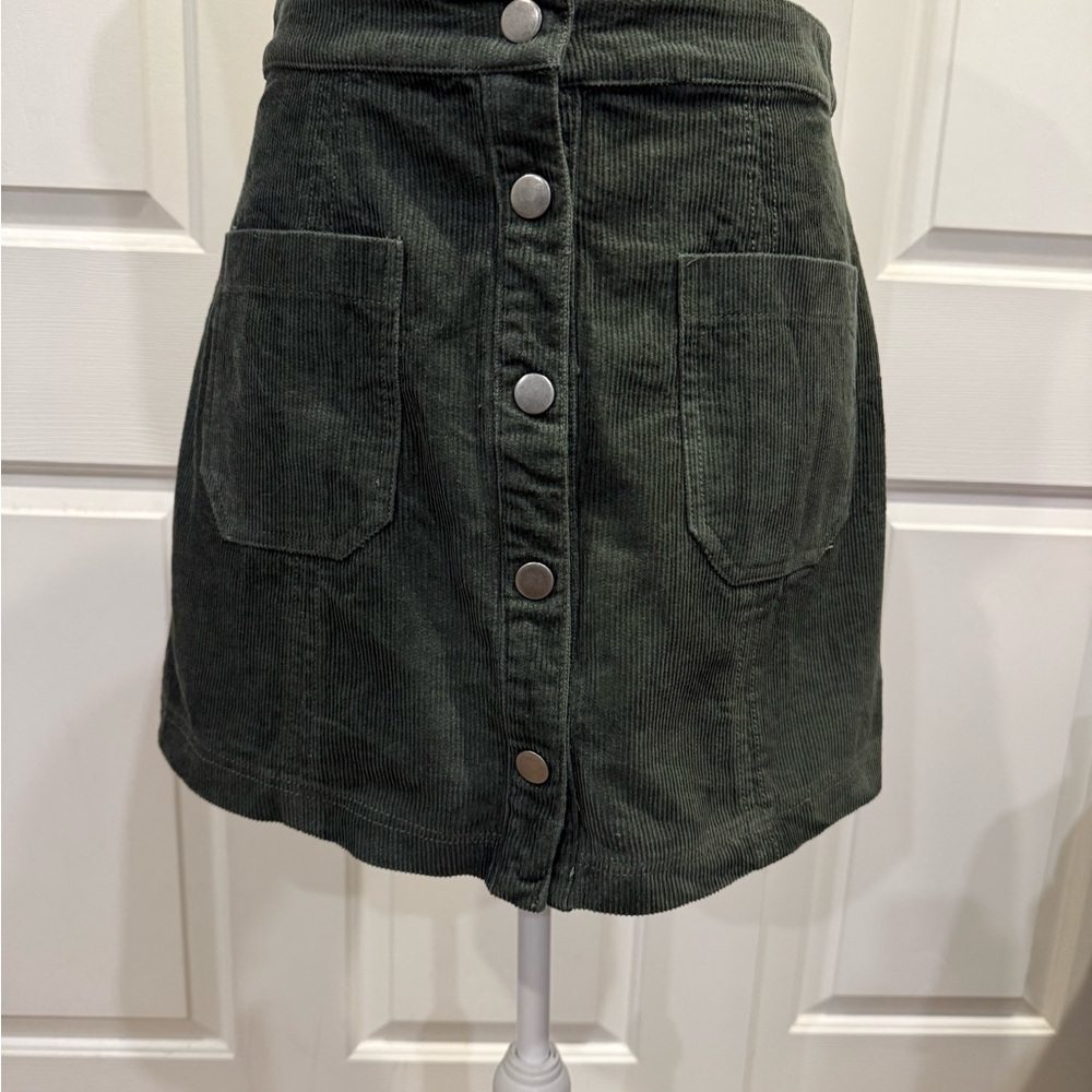 Victoria + Sophia Corduroy Mini Skirt Button Front Green Medium Y2K - Picture 6 of 10